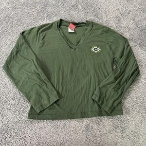NFL For Her Womens Green Bay Packers Shirt Large Green Long Sleeve V-Neck Cotton